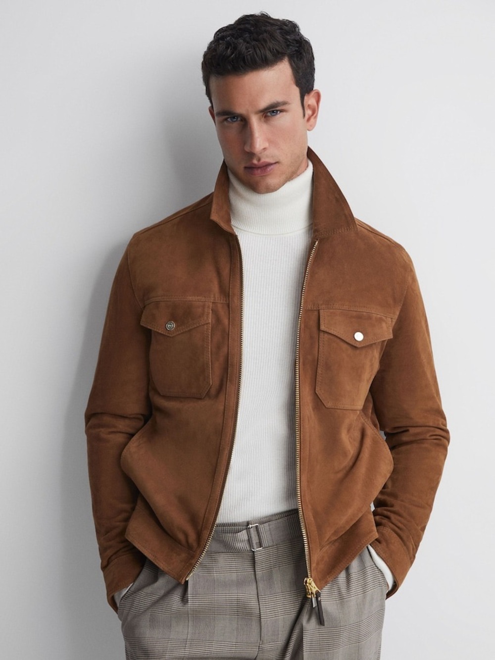 Reiss Tobacco Pike Suede Zip-Through Trucker Jacket — NWOT, Never Worn!